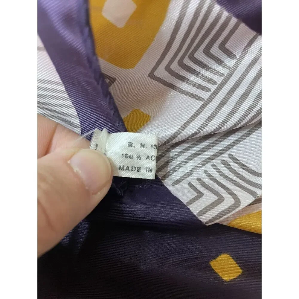 VTG. Sally Gee Scarf‎ MCM Italian Hand Rolled Purple Yellow Geometric Retro